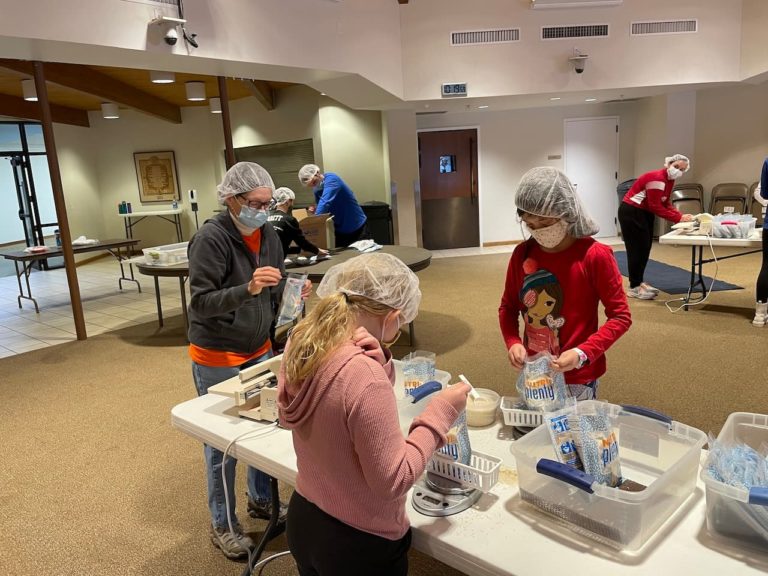 Photo of meal packing from January 2022 Pack Away Hunger Event at Resurrection Lutheran Church 4 of 10