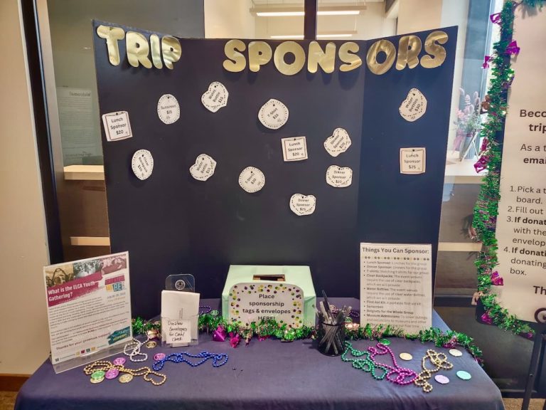 Photo of nearly empty Sponsor Board for Resurrection Lutheran Church Youth Group Trip to ELCA Youth Gathering in New Orleans